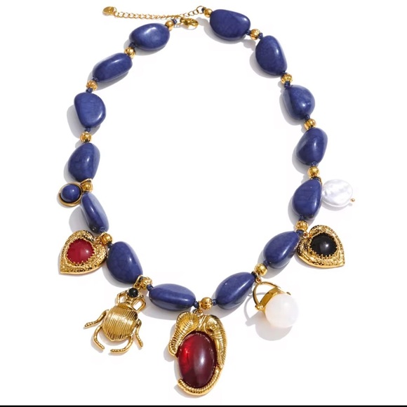 Statement Charm Necklace โ Gold Plated with Acrylic Pearl Accents Anthropologie - Picture 3 of 10